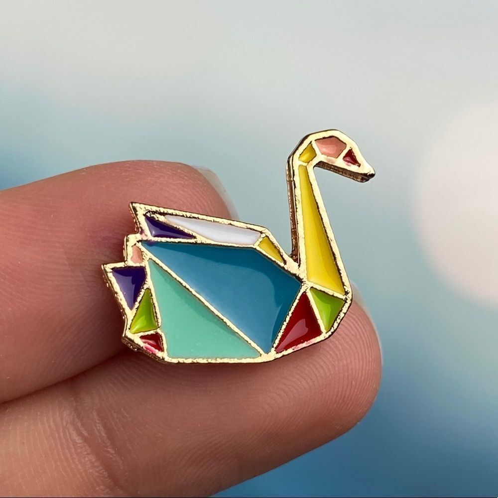 Rainbow Geometric Swan Enamel Pin/ Brooch Lapel